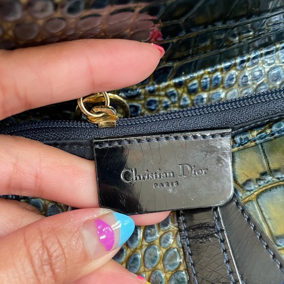 Dior crocodile bag Saddle Embossed Green/Blue gold hardware , rare find - Picture 13 of 16